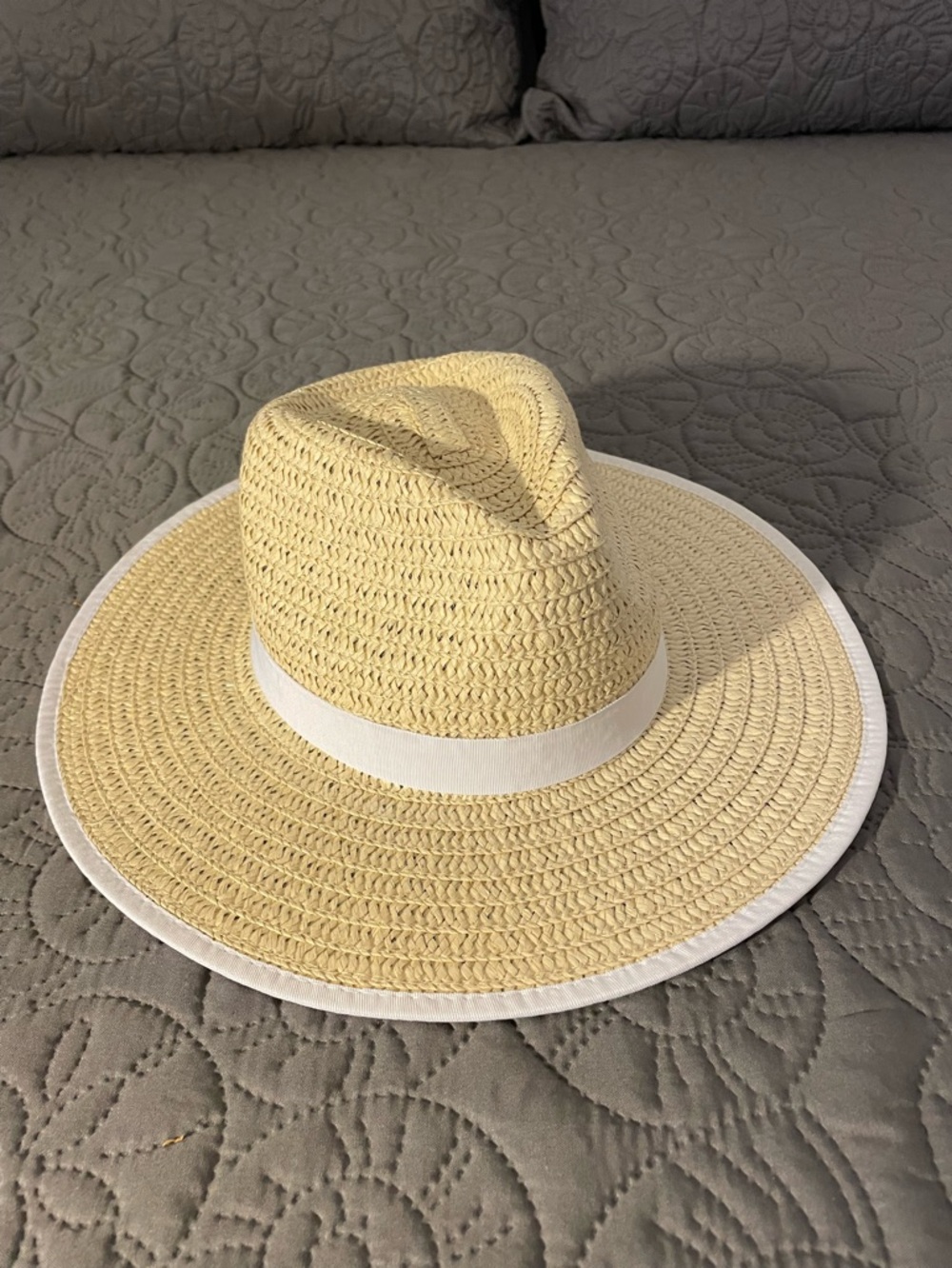 Time and Tru Natural Straw Sun Hat with White Trim